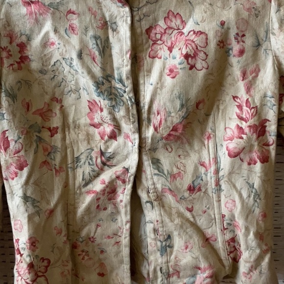 Vintag Ralph Lauren Chinese Rose Print Linen Mandarin Jacket EUC - Picture 3 of 14